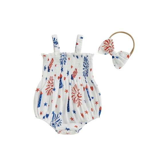 BemeyourBBs Baby Girls Rompers Independence Day Summer Jumpsuits with Headband