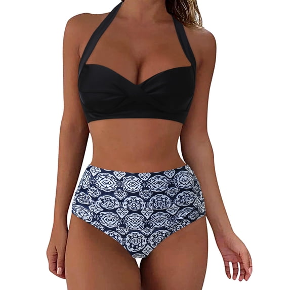 Women High Waisted Bikini Sexy Push Up Two Piece Swimsuits Vintage Swimsuit Two Piece Retro Ruched High Waist Print Bikini Set Shirt Dresses for Women 2024