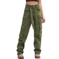 thumbnail image 1 of Women High Waisted Cargo Jeans Belted with Pockets Slightly Stretchy Durable Versatile Everyday Outdoor Casual Pants, 1 of 22