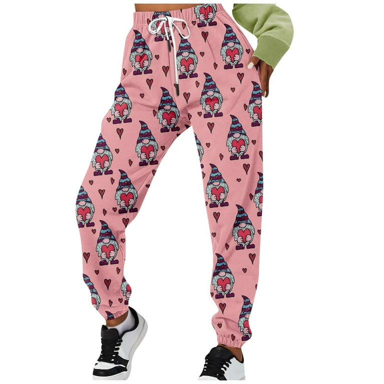 Women High Waisted Cargo Pants Valentine's Day Heart Print