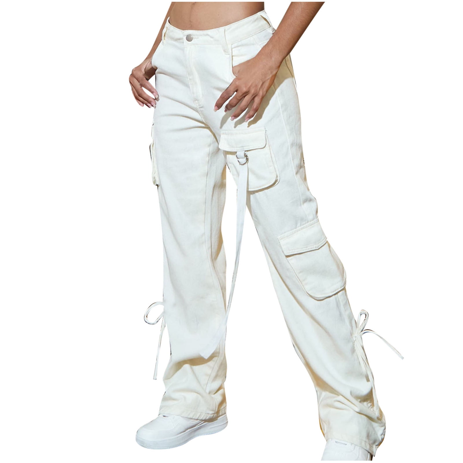 Women High Waisted Cargo Pants Wide Leg Casual Baggy Parachute