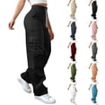 thumbnail image 1 of Women High Waisted Cargo Pants Wide Leg Casual Pants 6 Pockets Combat Military Trousers Dark Gray 2XL, 1 of 6