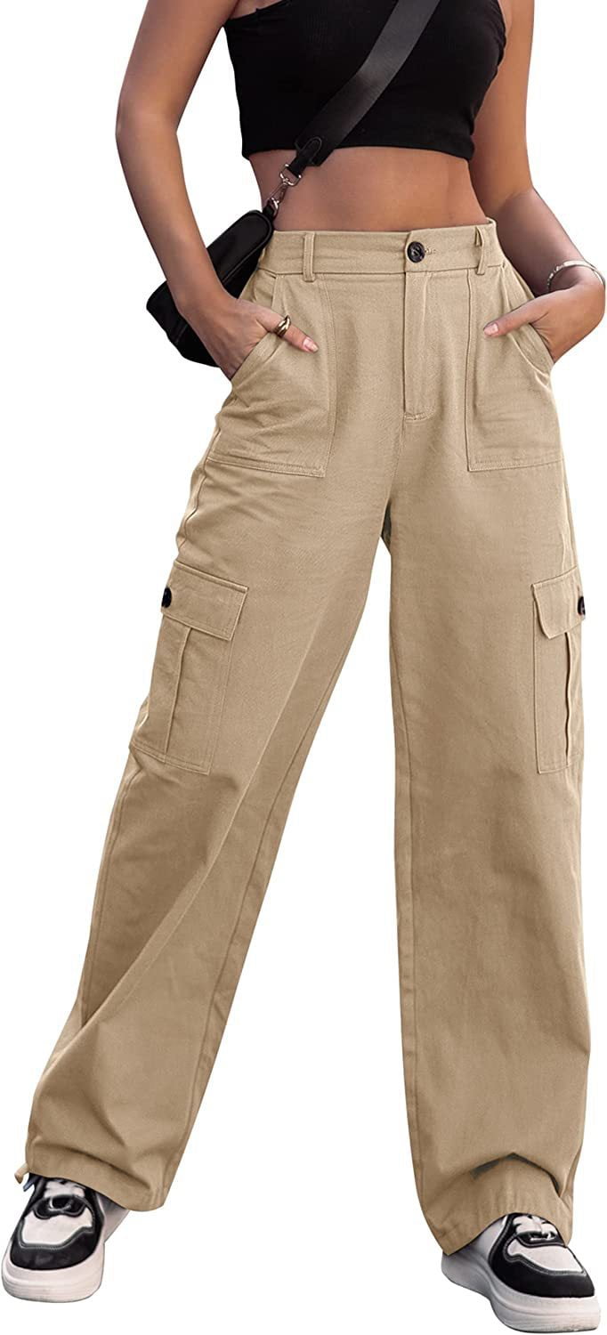Women High Waisted Cargo Pants Wide Leg Casual Pants 6 Pockets Combat ...