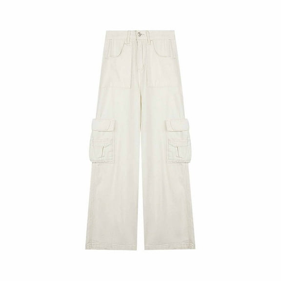 Women High Waisted Cargo Pants Wide Leg Casual Pants 6 Pockets Combat Military Trousers