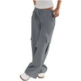 thumbnail image 1 of Women High Waisted Cargo Pants Wide Leg Casual With Multi Pockets Drawstring Baggy Lightweight Hiking Athletic Pants (L, Dark Gray), 1 of 5