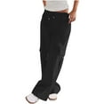 thumbnail image 1 of Women High Waisted Cargo Pants Wide Leg Casual With Multi Pockets Drawstring Baggy Lightweight Hiking Athletic Pants (XL, Black), 1 of 5