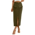 thumbnail image 1 of Women High Waisted Cargo Pencil Midi Skirt Business Casual Work Office Slit Skirts With Pockets, 1 of 7