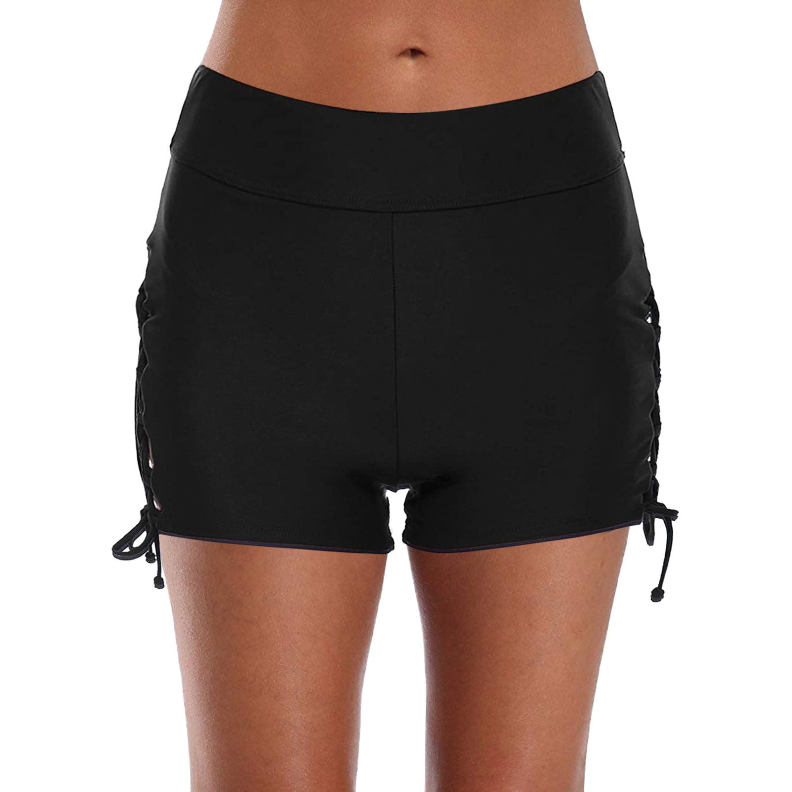 Women High Waisted Drawstring Swim Shorts Ruched Tummy Control Swimsuit