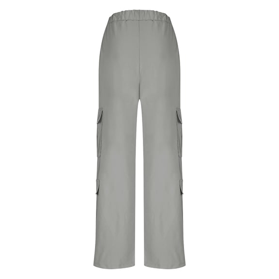 Women High Waisted Drawstring Wide Leg Cargo Pants 2025 Trendy Casual Baggy Joggers Pants with Pockets Gray S