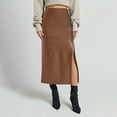 thumbnail image 1 of Women High Waisted Faux Leather Side Slit Skirt Pu Leather Bodycon Split Thigh Long Skirt Brown L, 1 of 8