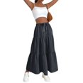 thumbnail image 1 of Women High Waisted Flowy Tiered Linen Skirt Casual Pleated A-Line Beach Long Skirts with Tie Black S, 1 of 7