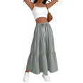 thumbnail image 1 of Women High Waisted Flowy Tiered Linen Skirt Casual Pleated A-Line Beach Long Skirts with Tie Grey M, 1 of 7