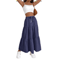 thumbnail image 1 of Women High Waisted Flowy Tiered Linen Skirt Casual Pleated A-Line Beach Long Skirts with Tie Navy Blue XL, 1 of 7