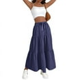 thumbnail image 1 of Women High Waisted Flowy Tiered Linen Skirt Casual Pleated A-Line Beach Long Skirts with Tie Navy Blue XL, 1 of 7