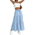 thumbnail image 1 of Women High Waisted Flowy Tiered Linen Skirt Casual Pleated A-Line Beach Long Skirts with Tie S, 1 of 7