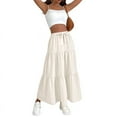 thumbnail image 1 of Women High Waisted Flowy Tiered Linen Skirt Casual Pleated A-Line Beach Long Skirts with Tie, 1 of 7