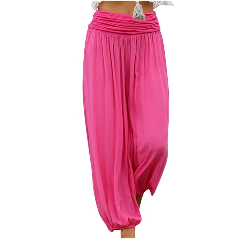 Women High Waisted Harem Pants Fold Over Baggy Loose Boho Pants Ankle  Length Beach Long Pant Yoga Sports Trouser