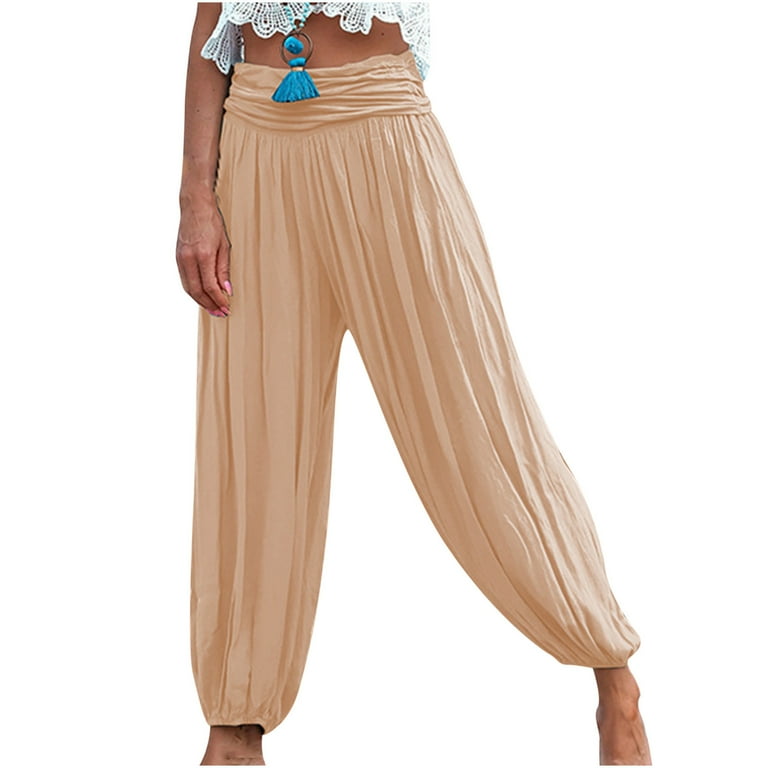 Women High Waisted Harem Pants Fold Over Baggy Loose Boho