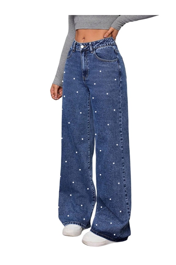 Women High Waisted Jeans Boyfriend Baggy Wide Straight Leg Casual Denim Pants Trousers XL