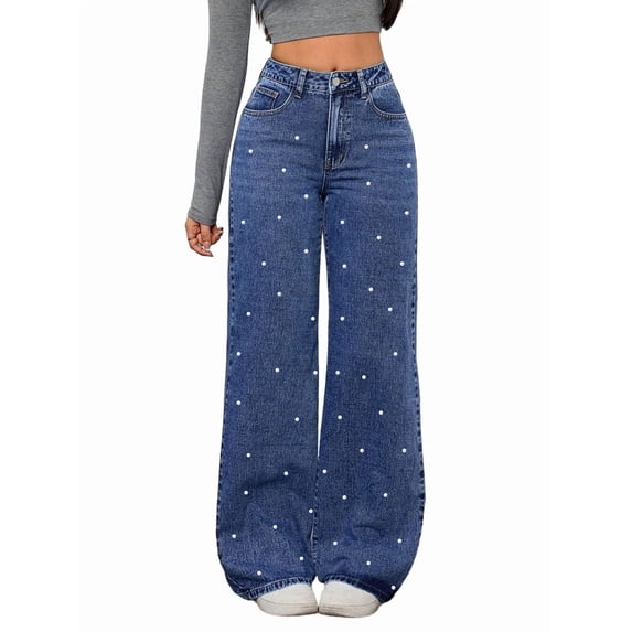 Women High Waisted Jeans Boyfriend Baggy Wide Straight Leg Casual Denim Pants Trousers XXL