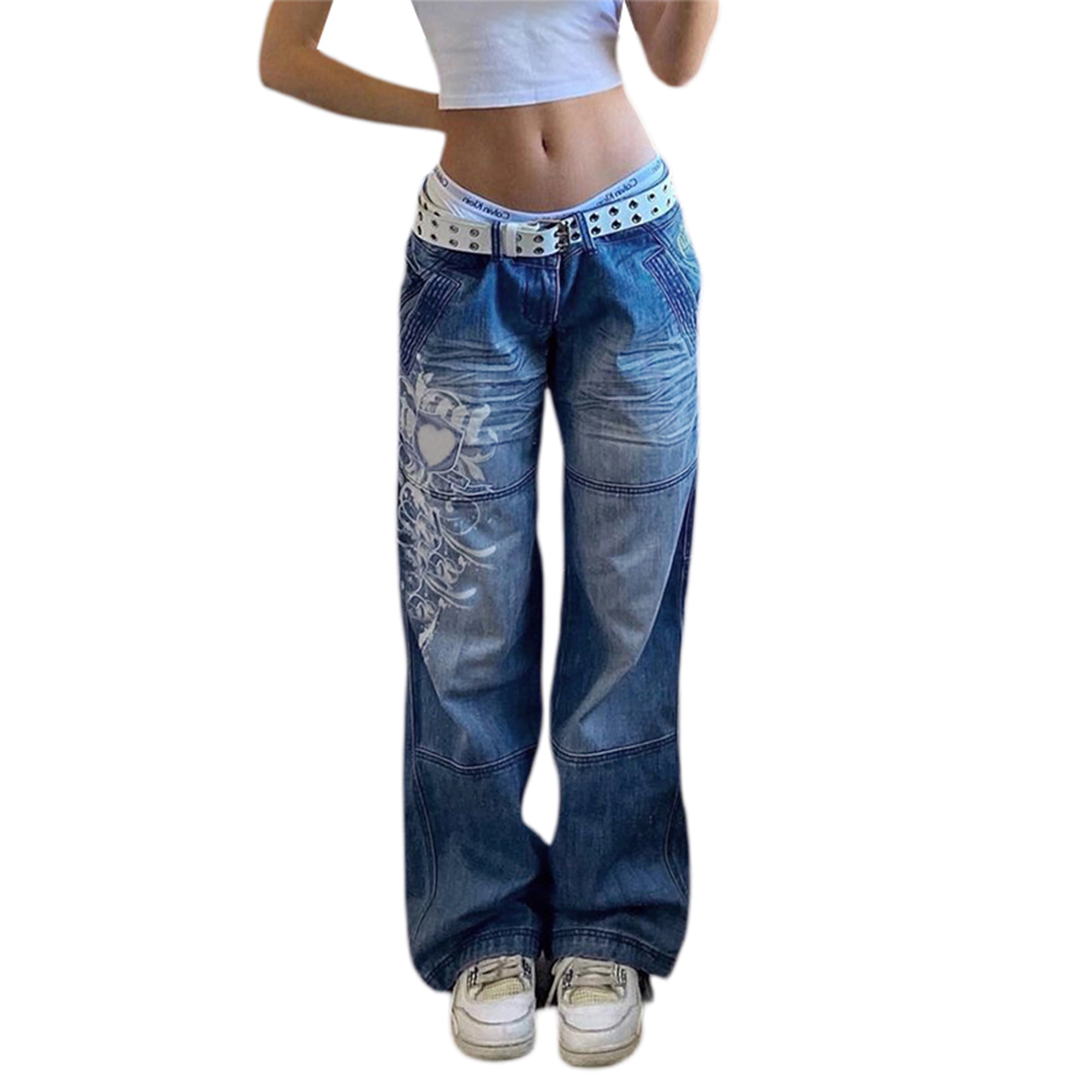 Women High Waisted Jeans Print Baggy Y2K Jeans Streetwear Fashion Jeans for Teen Girls - Walmart.com