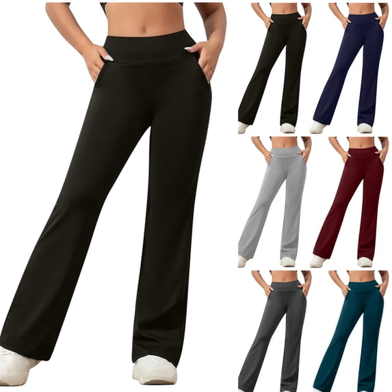 Women High Waisted Leggings with Pockets Loose Straight Leg Trousers Workout Running Yoga Pants