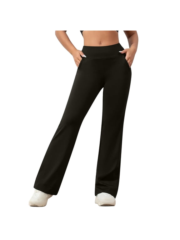 Women High Waisted Leggings with Pockets Loose Straight Leg Trousers Comfy Workout Running Yoga Pants