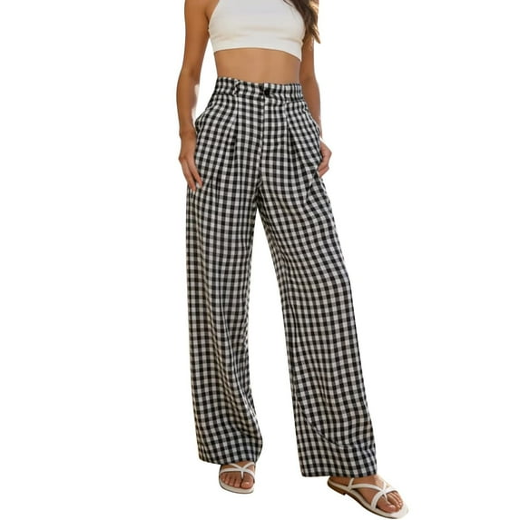 Women High Waisted Plaid Casual Pants Fashion Y2k Style Lounge Work Business Cute Summer Pants