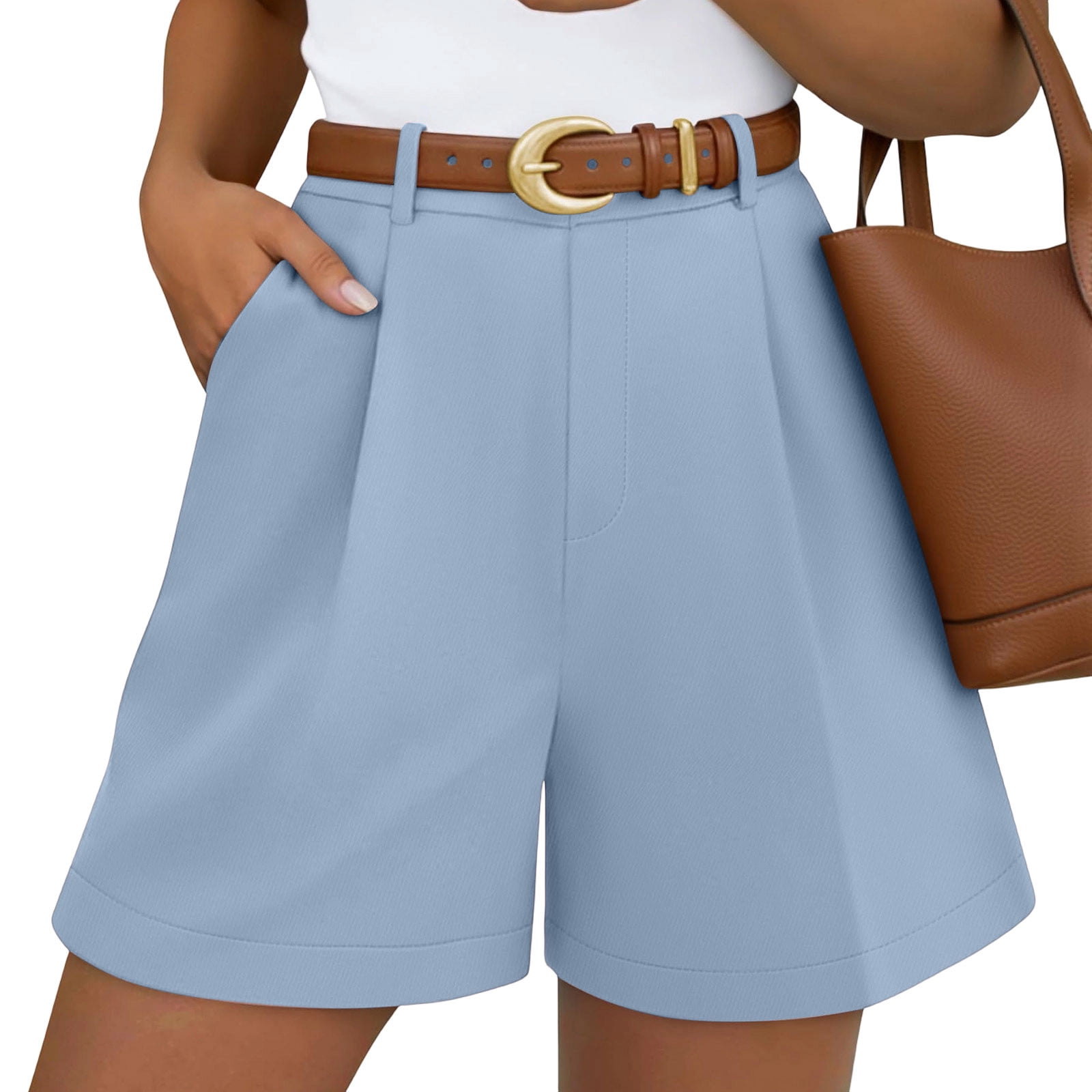 high waisted dress shorts for women LADIGASU Women High Waisted Pleated Dress Shorts Casual Business Wide Leg Tailored Short Pants with Pockets, Women's, Size: Small, Pink