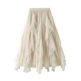thumbnail image 1 of Women High Waisted Ruffled Mesh Skirt Polyester Mid Length Pleated, 1 of 4