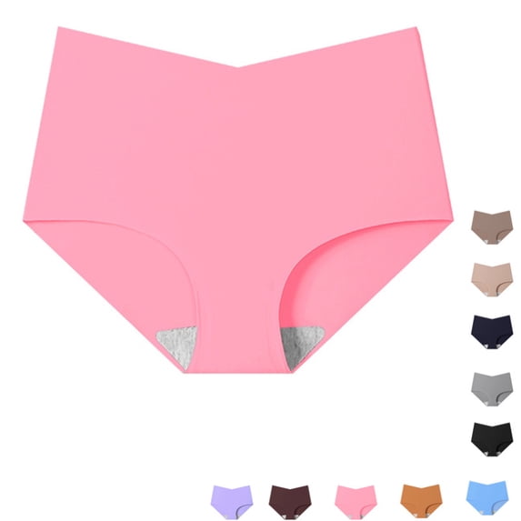 Women High Waisted Seamless High Cut Full Coverage Panties Soft Tummy Control Underwear Pink L