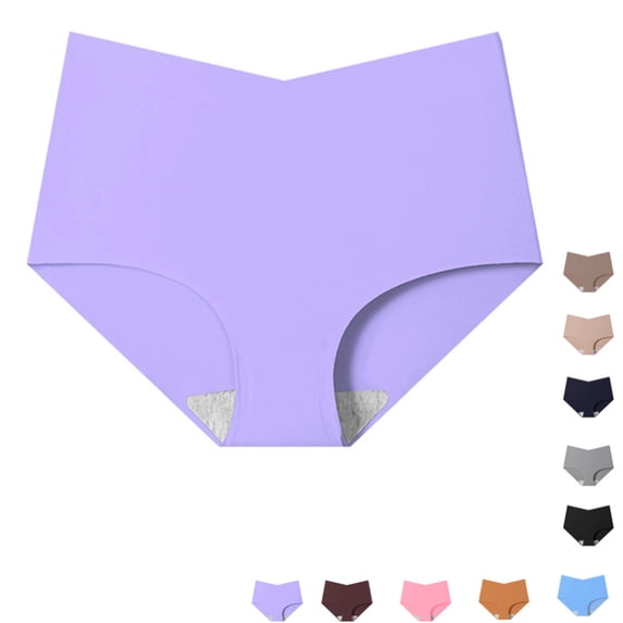 Women High Waisted Seamless High Cut Full Coverage Panties Soft Tummy Control Underwear Purple M