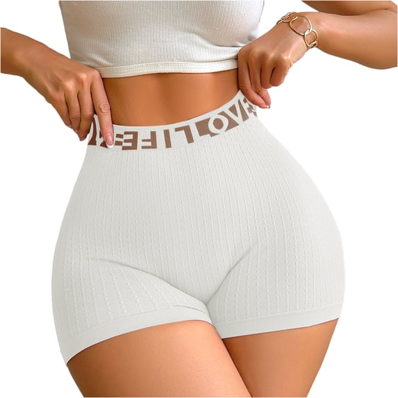 Women High Waisted Seamless Shorts Stretch Ribbed Workout Letter Print Underwear Tummy Slimming Control Butt Lift Shapewear Shorts