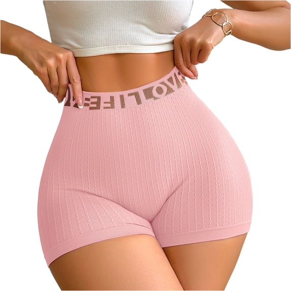 Women High Waisted Seamless Shorts Stretch Ribbed Workout Letter Print Underwear Tummy Slimming Control Butt Lift Shapewear Shorts