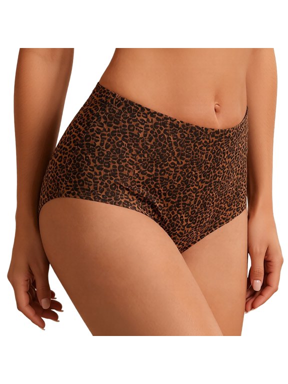 Women High Waisted Seamless Silky Stretch No Show Full Coverage Brief Panties Black L