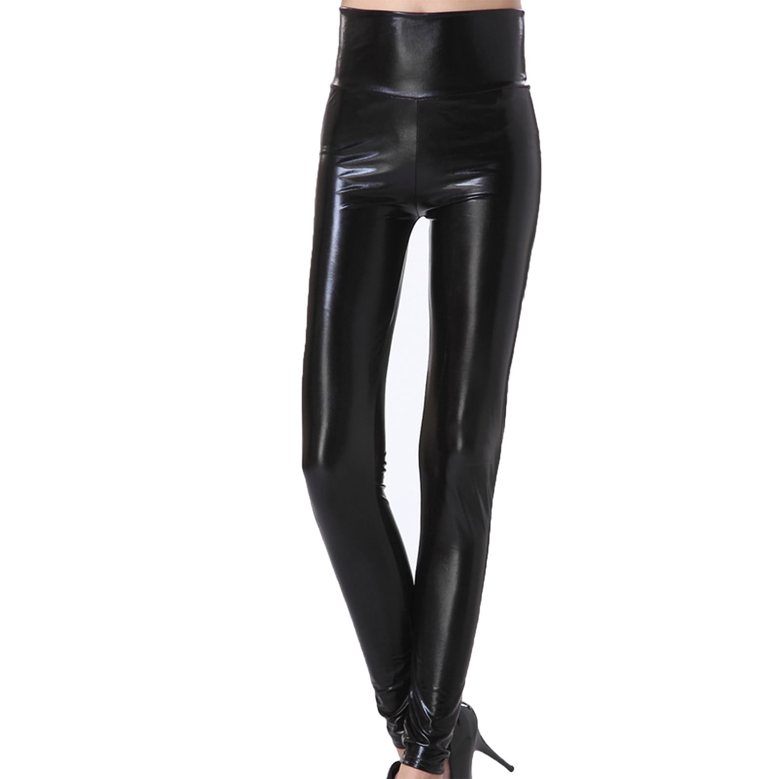 Women Wet Look PU Leather Skinny Leggings High Waisted Stretch Trousers  Pants