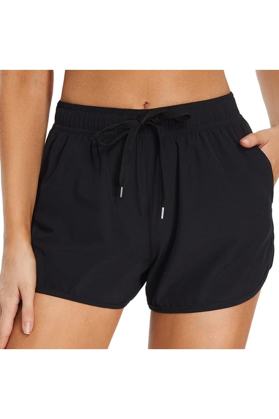 Women High Waisted Shorts Double Layer Loose Drawstring Short Elastic Waist Swim Athletic Yoga Shorts