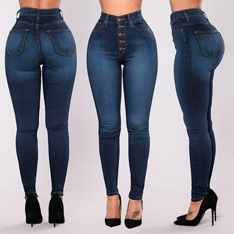 Women High Waisted Skinny Denim Jeans Stretch Slim Pants Calf Length Jeans