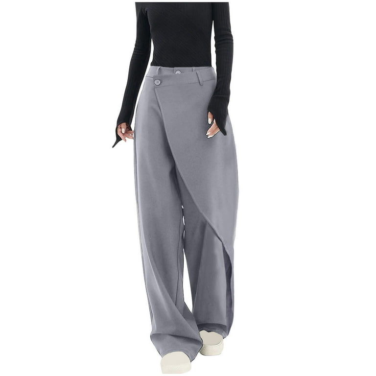 Women High Waisted Solid Pockets Zipper Street Loose