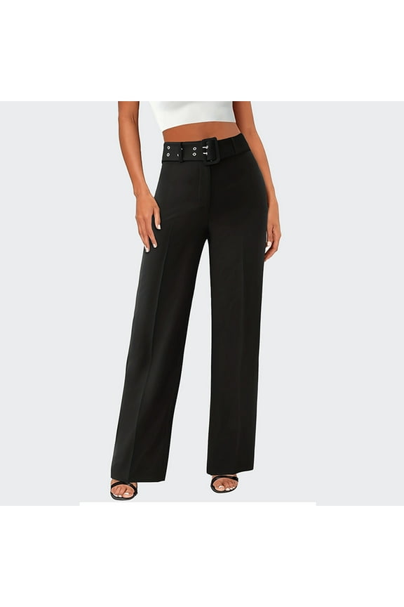 Women High Waisted Straight Leg Dress Pants, Trousers Slacks, Stretch Work Office Pants, Business Casual, Comfortable Professional, Commuting Essentials, Gift for Women | HAODEJW,Black M