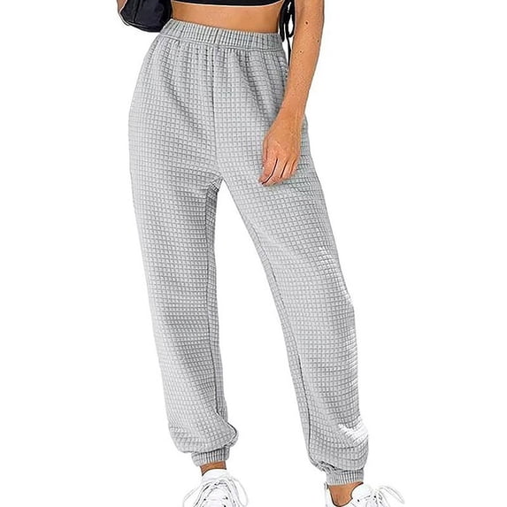 Women High Waisted Sweatpants Waffle Joggers Baggy Lounge Cinch Bottoms