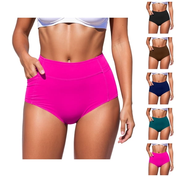 Women High Waisted Swimsuit Bikini Bottoms Swim Bottom Full Coverage Bathing Suit With Pockets