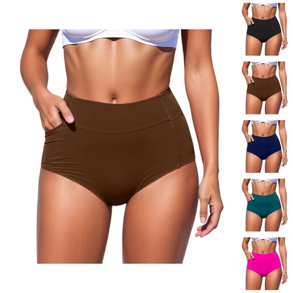 Women High Waisted Swimsuit Bikini Bottoms Swim Bottom Full Coverage Bathing Suit With Pockets