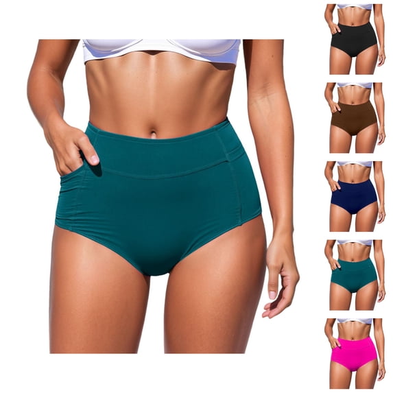 Women High Waisted Swimsuit Bikini Bottoms Swim Bottom Full Coverage Bathing Suit With Pockets