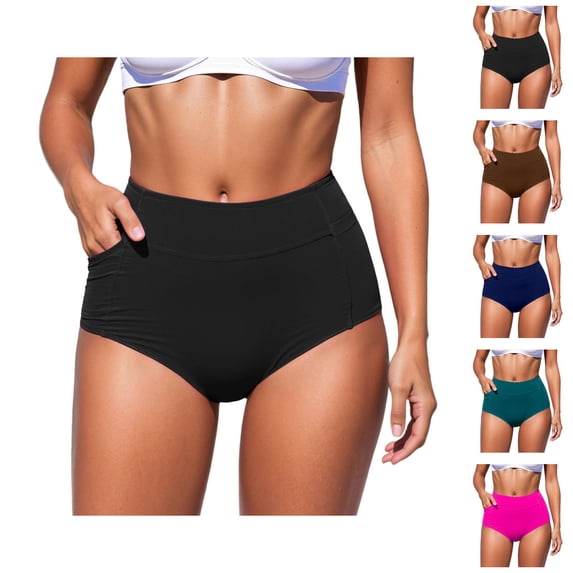 Women High Waisted Swimsuit Bikini Bottoms Swim Bottom Full Coverage Bathing Suit With Pockets