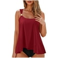 thumbnail image 1 of Women High Waisted Tankini Ruffle Swimsuit Push Up Tummy Control Bathing Suit A-Burgundy, 1 of 7