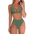 thumbnail image 1 of Women High Waisted Thong Bikini Sets Sexy Brazilian Triangle Top Deep V Neck Beach Swim, 1 of 6