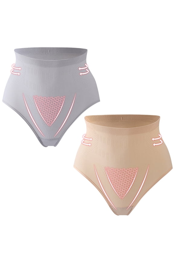 Women High Waisted Underwear Graphene Honeycomb Tightening Body Shaping Briefs Breathable Warm Belly Lift Panties 2 Pack