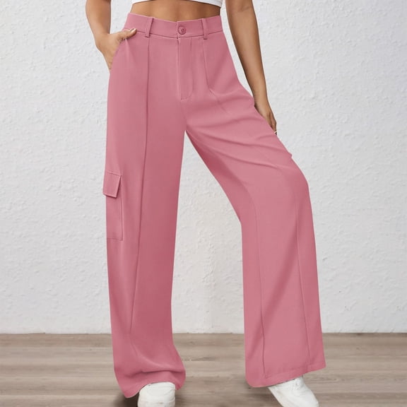 Women High Waisted Wide Leg Cargo Pants Button Down Loose Casual Trendy Work Trousers With 4 Pockets Dress Pants for Women Business Casual Size 22 Pants Women Casual Winter Womens Casual Business