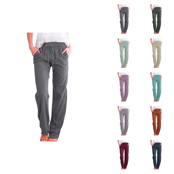 Women High Waisted Wide Leg Pants Casual Drawstring Elastic Trousers Comfort Fit Long Pants With Pockets For Everyday Wear